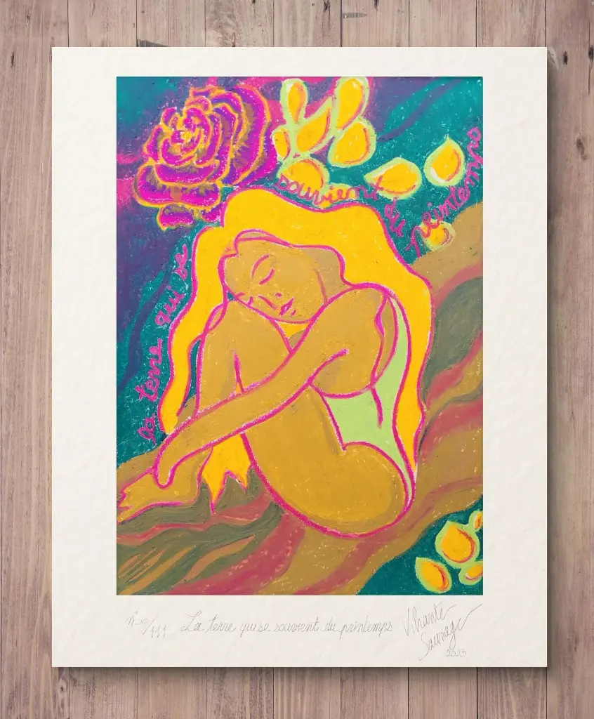 La terre qui se souvient du printemps - Vibrante Sauvage - Peinture Energétique - coin lecture.webp